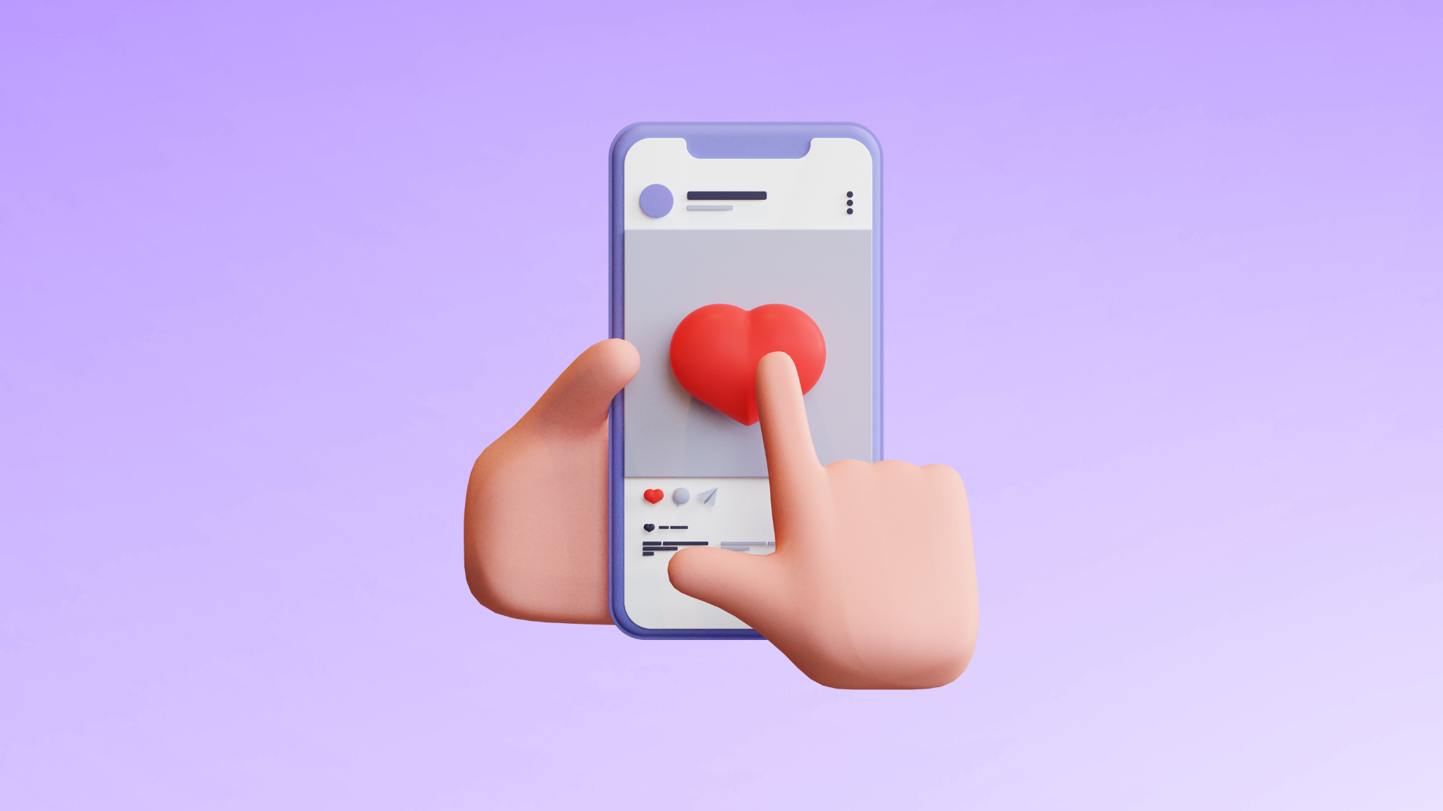 Mobiltelefon med en bild på ett hjärta på skärmen, en hand pekar på hjärtat