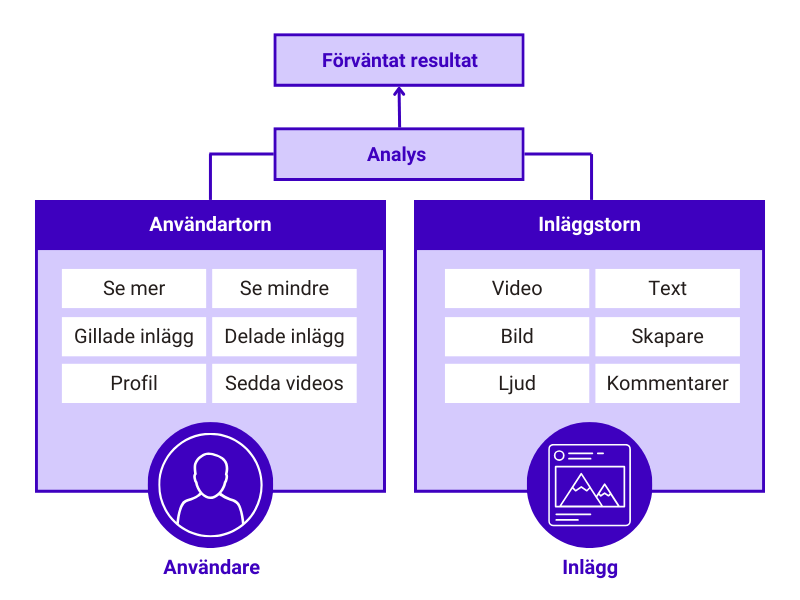 Användartornet utgörs av en användares tidigare handlingar, som till exempel vad de tidigare interagerat med. 

Inläggstornet utgörs av ett inläggs innehåll, kommentarer och den som skapat det. 

Utifrån en modell som försöker hitta gemensamma mönster i de två tornen avgörs hur användaren förväntas reagera på innehållet. 